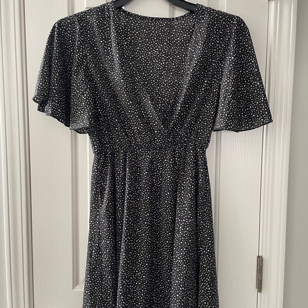 Black Polka Dot Flutter-Sleeve Dress
